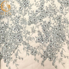 Tiulowa koronkowa szara tkanina haftowana 3D z koralikami na suknię ślubną