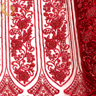 Czerwona koronkowa tkanina 3D z koralikami Ręcznie haftowana cekinami