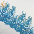 Wspaniała odzież Niebieska modna koronkowa dekoracja wykończeniowa 1 jard z kamieniami
