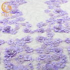 Haftowana tkanina z koronki kwiatowej 3D / fioletowy materiał koronkowy poliester na suknię wieczorową