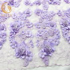 Haftowana tkanina z koronki kwiatowej 3D / fioletowy materiał koronkowy poliester na suknię wieczorową