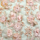 Francuska tkanina 3D z koronki kwiatowej zroszony ręcznie wykonana z różowej koronki 1 jard
