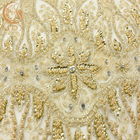 Ciężka, cekinowa, złota, wysadzana koralikami tkanina koronkowa Miękka, ręcznie robiona 80% nylonu
