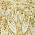Ciężka, cekinowa, złota, wysadzana koralikami tkanina koronkowa Miękka, ręcznie robiona 80% nylonu