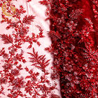 Zrównoważony ręcznie robiony materiał koronkowy zroszony czerwony materiał koronkowy o długości 15 jardów