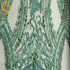 Wyrafinowana zielona koronkowa tkanina z koralików / koronkowa tkanina na suknię ślubną