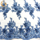 3D Haft Rhinestone Koronkowa tkanina Ręcznie robiona niebieska afrykańska tkanina koronkowa