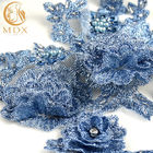 3D Haft Rhinestone Koronkowa tkanina Ręcznie robiona niebieska afrykańska tkanina koronkowa