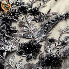 Czarna dekoracyjna haftowana tkanina koronkowa modna z dżetów