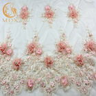 Czysta ręcznie robiona różowa koronkowa tkanina w kolorze różowego kwiatu MDX 135cm szerokość haftowana