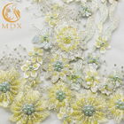Ładne kwiaty 3D Jasnożółta koronkowa tkanina o szerokości 140 cm Rodzaje koronki ślubnej