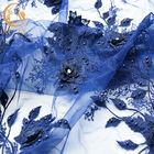 Ciemnoniebieska suknia ślubna Koronkowa tkanina o szerokości 55 cali Dekoracja dżetów