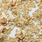 Francuska wysokiej klasy koronkowa tkanina Rozpuszczalna w wodzie Handwork Złota haftowana koronka