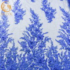 Niebieskie Koronkowe Tkaniny Ślubne MDX Elegancki Kwiatowy Wzór Szerokość 135 cm