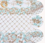 Popularna tkanina z cekinowej koronki o szerokości 140 cm, ręcznie robiona zielona koronka