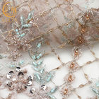 Złota błyszcząca cekinowa koronkowa tkanina tiulowa haft rozpuszczalna w wodzie na suknię wieczorową