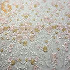 Delikatny różowy cekinowy kwiatowy haftowany materiał siatkowy 20 (poliester 135 cm szerokości)