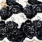 Haftowana czarna brokatowa koronkowa tkanina francuska zroszony na suknię ślubną