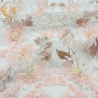 Różowy haft 3D zroszony koronkowy materiał ręcznie rozpuszczalny w wodzie na suknie ślubne