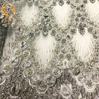 Szary kolor 3D Kwiatowy haftowany materiał na sukienkę o długości 1 stoczni