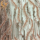 Różowa, ręcznie robiona koronkowa tkanina 3D z koralikami na sukienkę Haute Couture