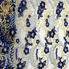 ODM Blue 3D Haft Aplikacja Koronkowa Tkanina Na Pokazy Mody Sukienki