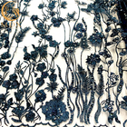Granatowy 3D kwiatowy haft koronkowy materiał na wieczorową sukienkę