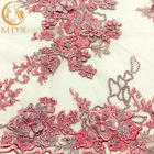 Francuski Tiul Koronkowa tkanina Różowa 3D Kwiaty Haft na sukienkę na imprezę