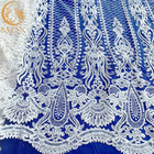 Wysokiej klasy ekskluzywna biała tiulowa tkanina ślubna wykonana ręcznie haft