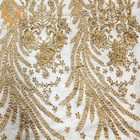 Luksusowa złota, ciężka zroszony błyszcząca koronkowa tkanina dla kobiet sukienek