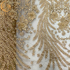 Luksusowa złota, ciężka zroszony błyszcząca koronkowa tkanina dla kobiet sukienek