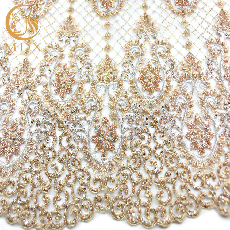 Haft Handmade Koronkowy materiał w kolorze złotym MDX Koronkowa tkanina na suknię ślubną