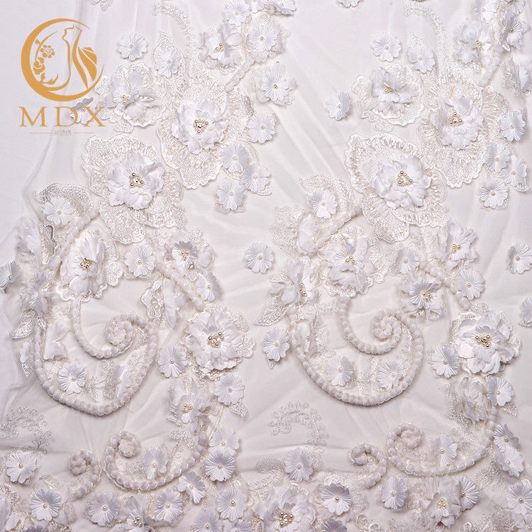 Kwiaty 3D Odpowiednie białe koronki tkaniny 80% nylon 1 jard długości
