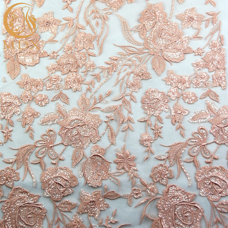 Ładna nylonowa haftowana tkanina z koronki / różowa koronka Materiał 91,44 cm Długość