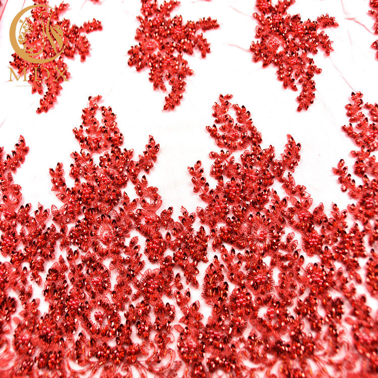 1 stocznia brokatowa koronkowa tkanina / czerwona cekinowa koronkowa dekoracja na imprezową sukienkę